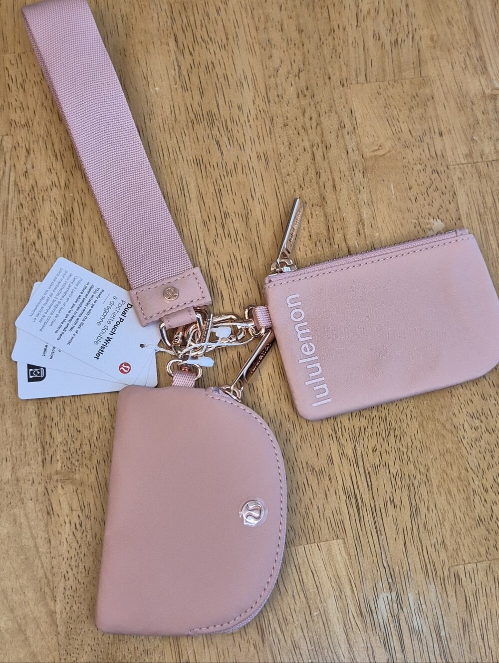 Lululemon Tea Rose Parfait Pink & Rose Gold Dual Pouch Wristlet